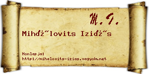 Mihálovits Iziás névjegykártya
